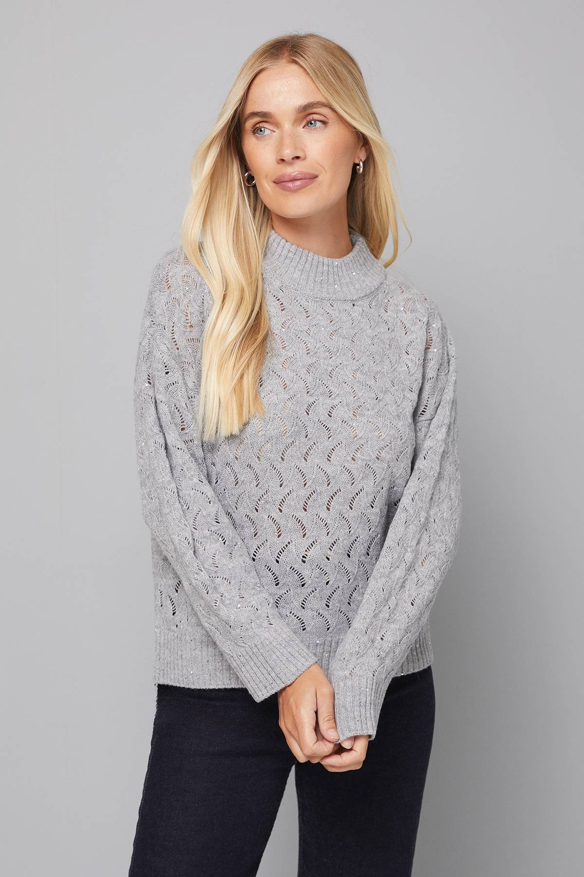 Wallis synthétiquell Col Montant Pointelle Pailleté Petite