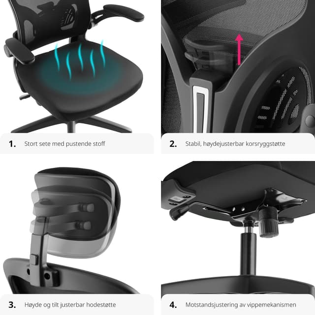 Kontorstol Arges, ergonomisk med justerbar nakkestøtte
