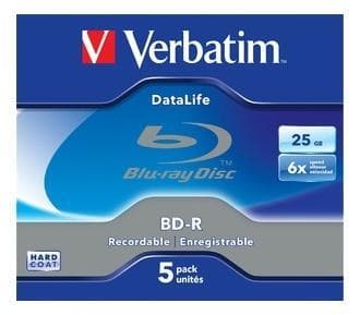 Verbatim BD-R SL Datalife, 25GB, 6x speed, 5-pack, BD-R version 1.3