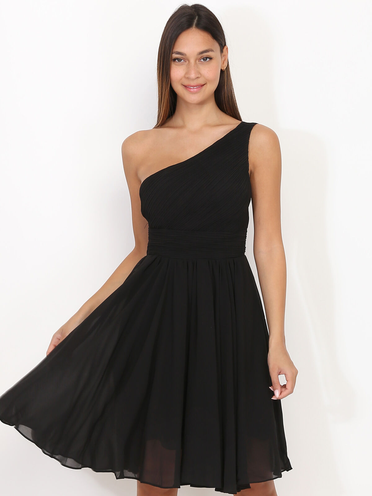 Robe asymétrique drapée- Noir
