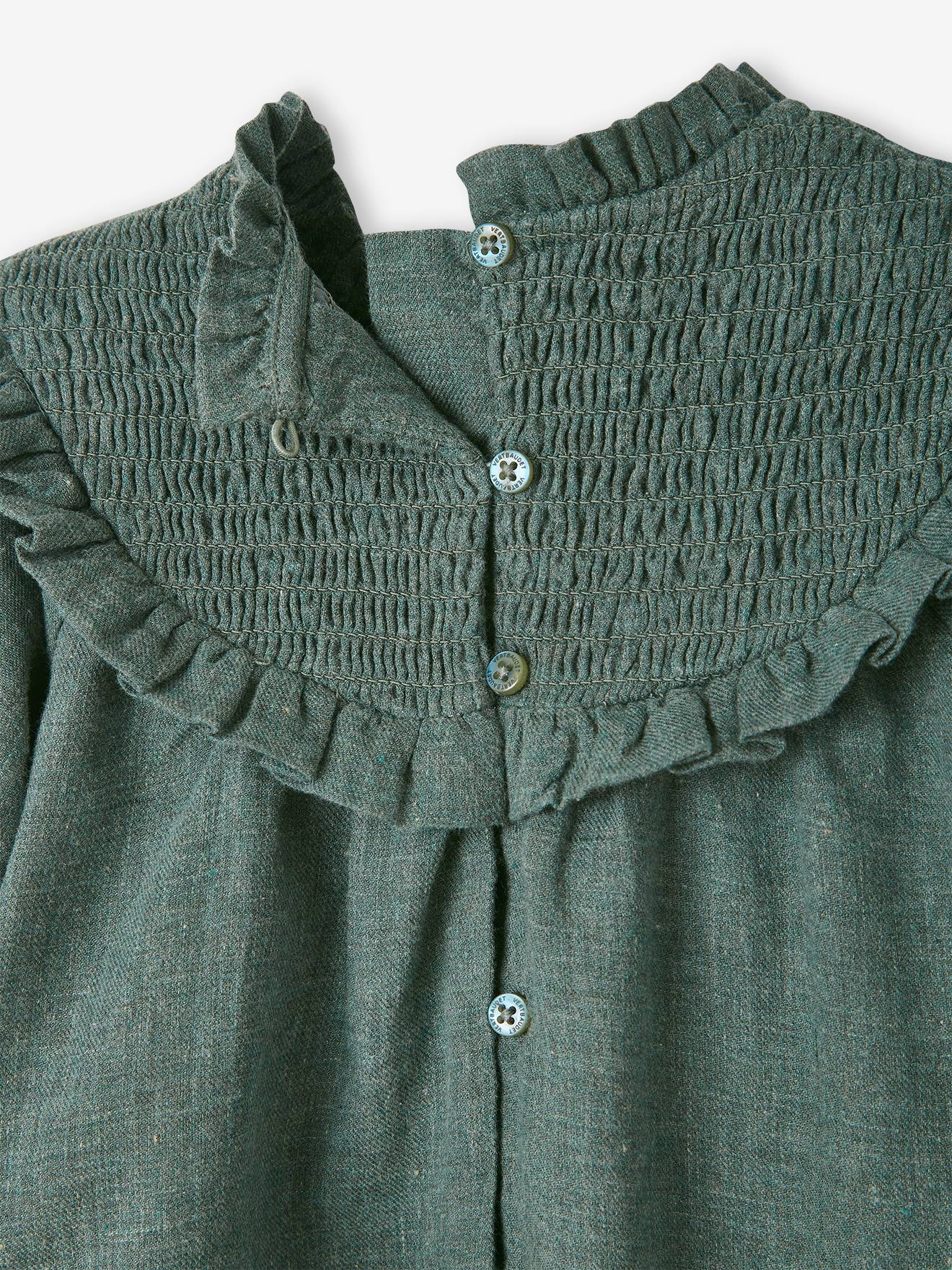 Blusa com avental e faixa de cabelo combinando, para bebê, verde acinzentado escuro