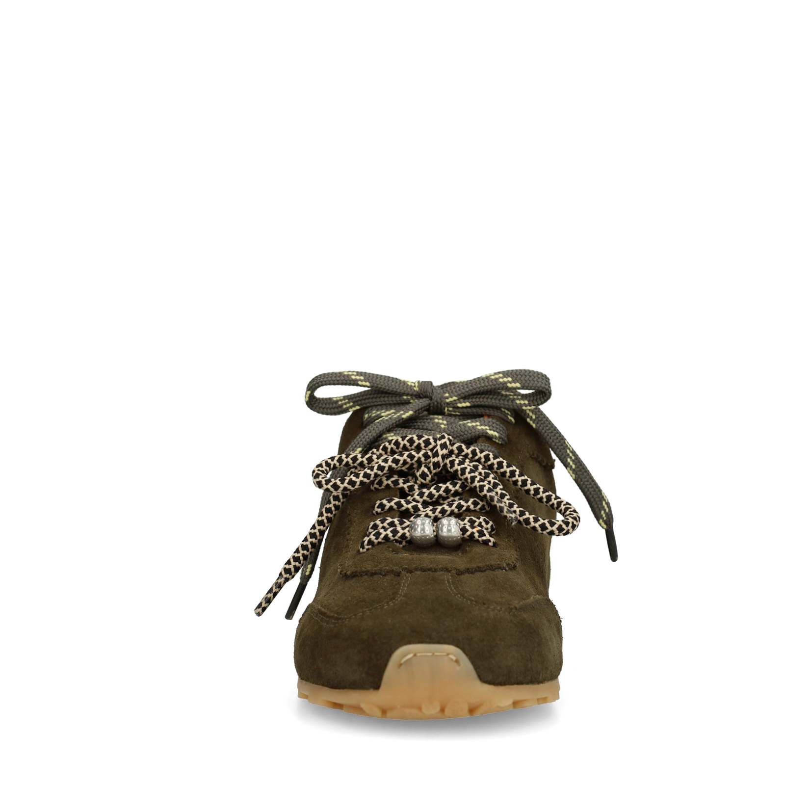 Donkergroene suède sneakers met dubbele vetersluiting