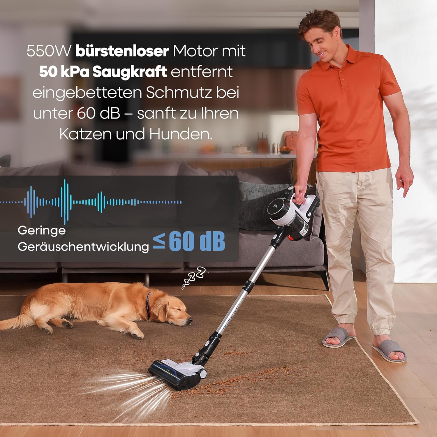 AlloyMove Akku Staubsauger 50000Pa/550W/70Min, 1.5L Staubsauger Kabellos mit Anti-Tangle-Bürste und Wandladestation, 7-Schicht-Filtersystem Super Leise für Tierhaare/Teppiche/Hartböden/Auto A01