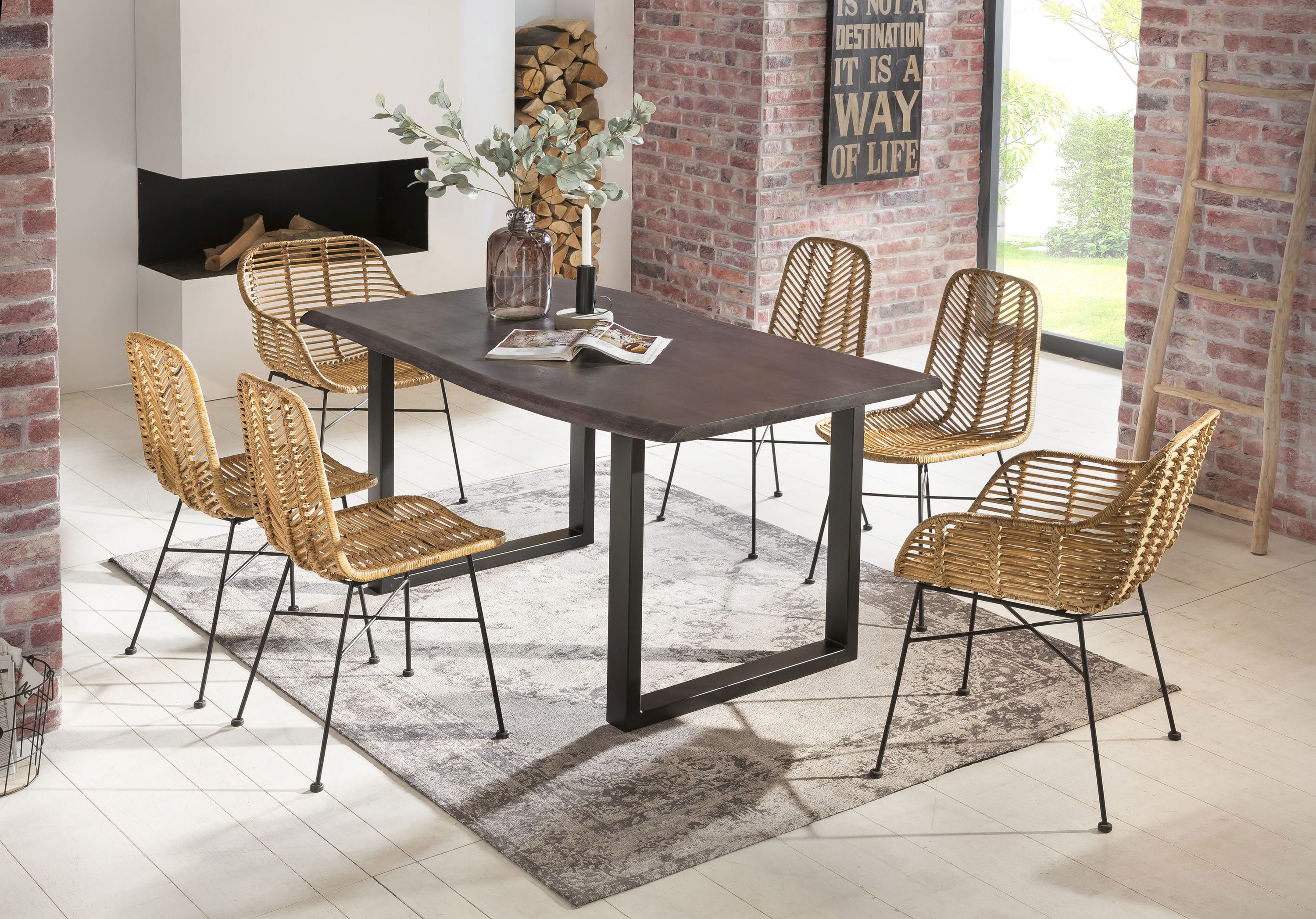 2er Set Armlehnstuhl Rattan natur Essstuhl Küchenstuhl Esszimmerstuhl Stuhl