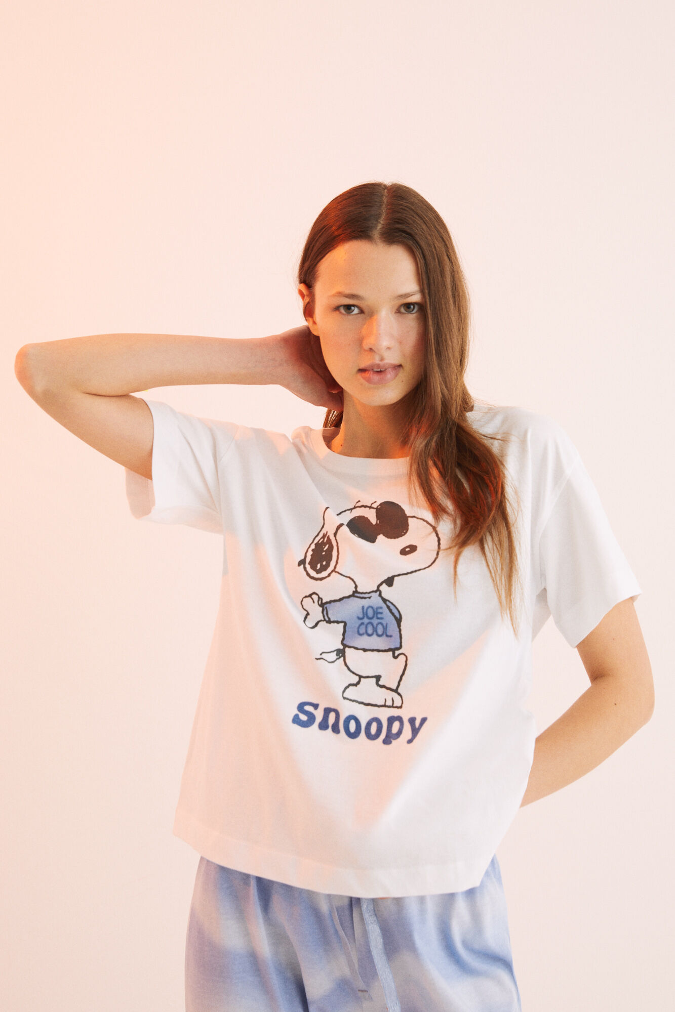 Pijama largo 100% algodón estampa Snoopy - bege
