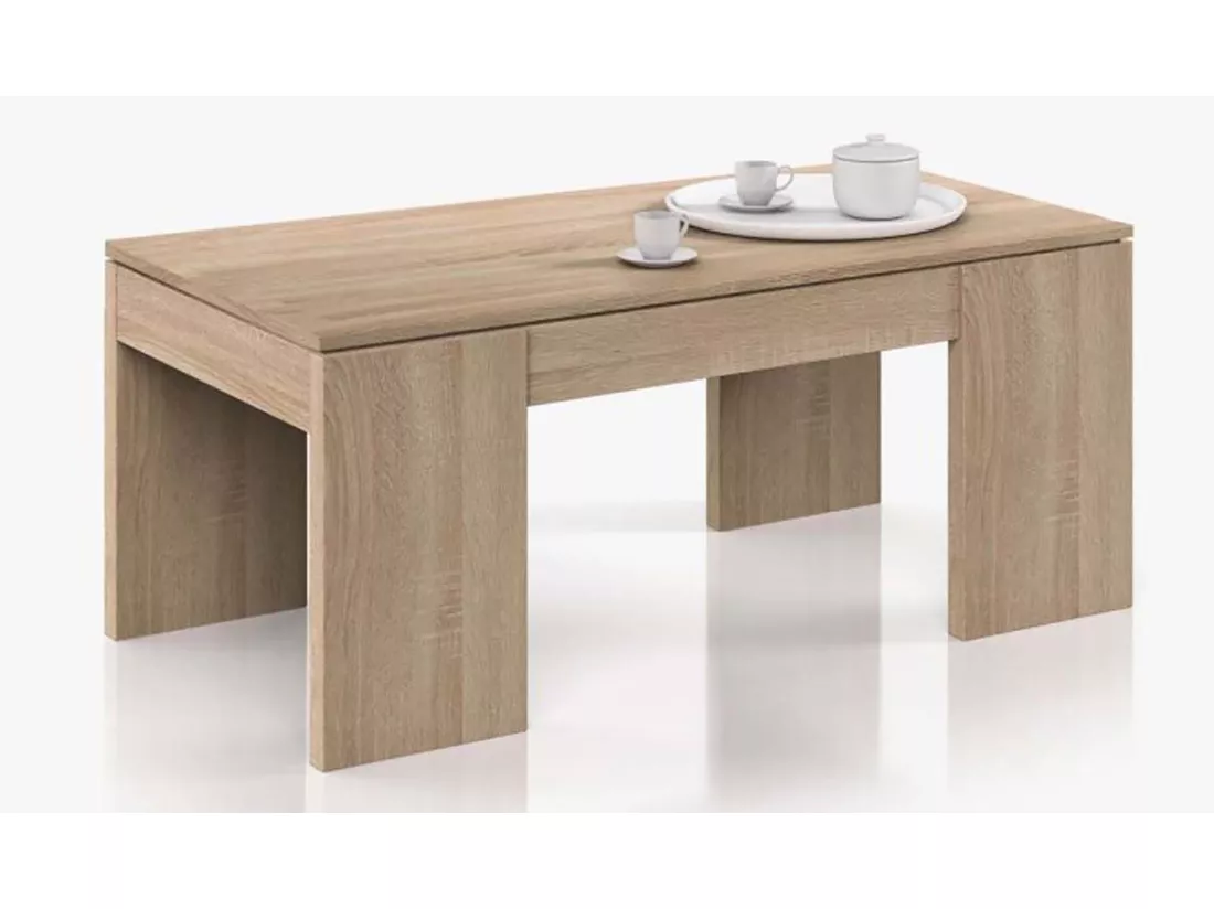 Table Basse à Plateau Relevable coloris chêne canadien - Dim : 100 x 50 x 42 cm