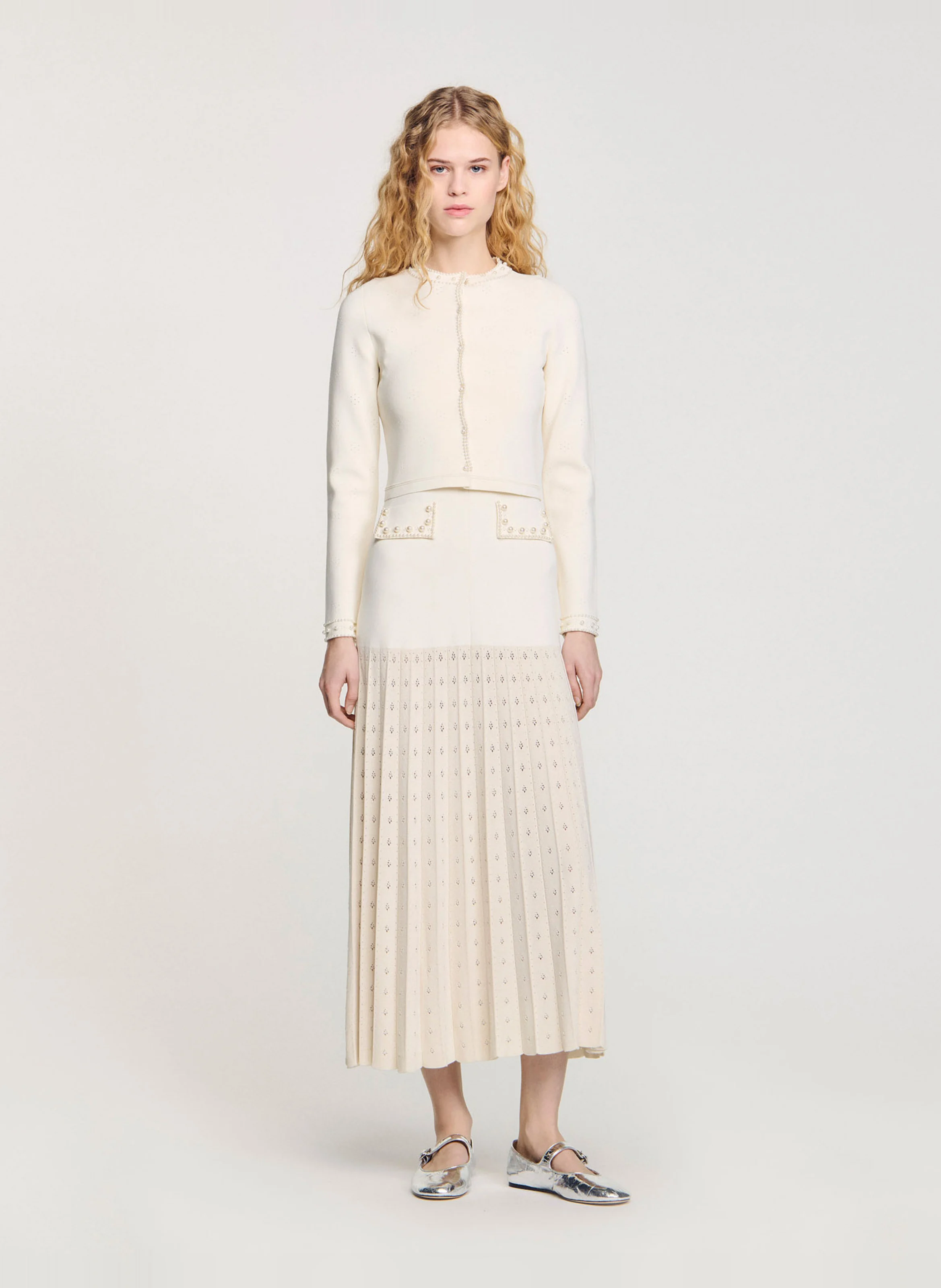 Cardigan court perlé | Blanc