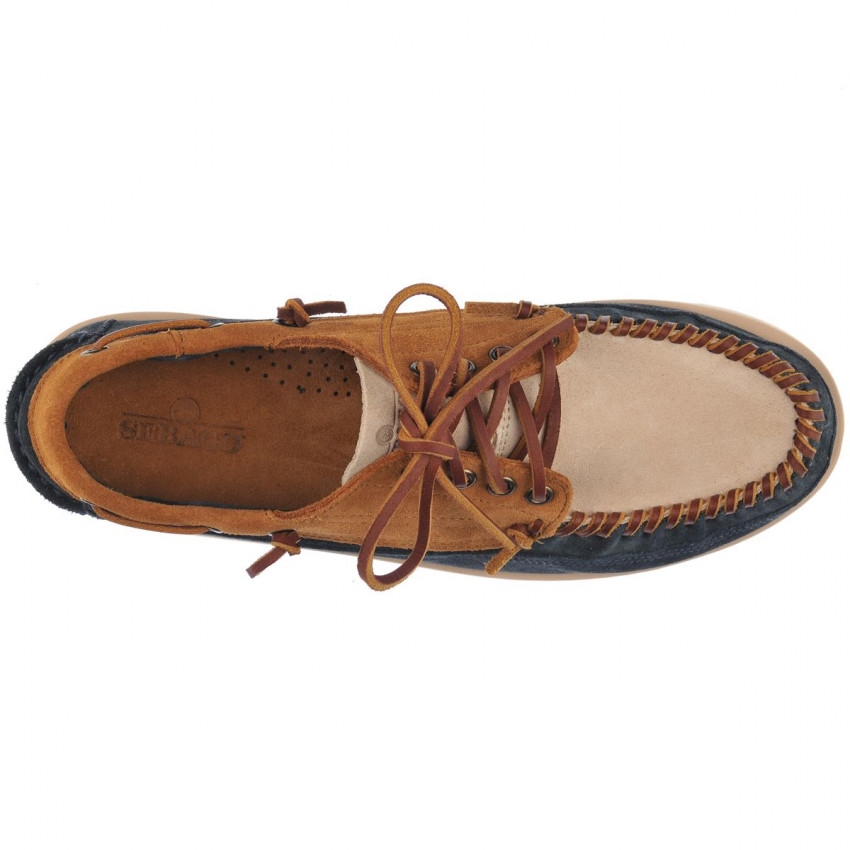 CAYUGA TAN PAPYRUS NAVY-Mocassin tricolore en daim graissé pour homme