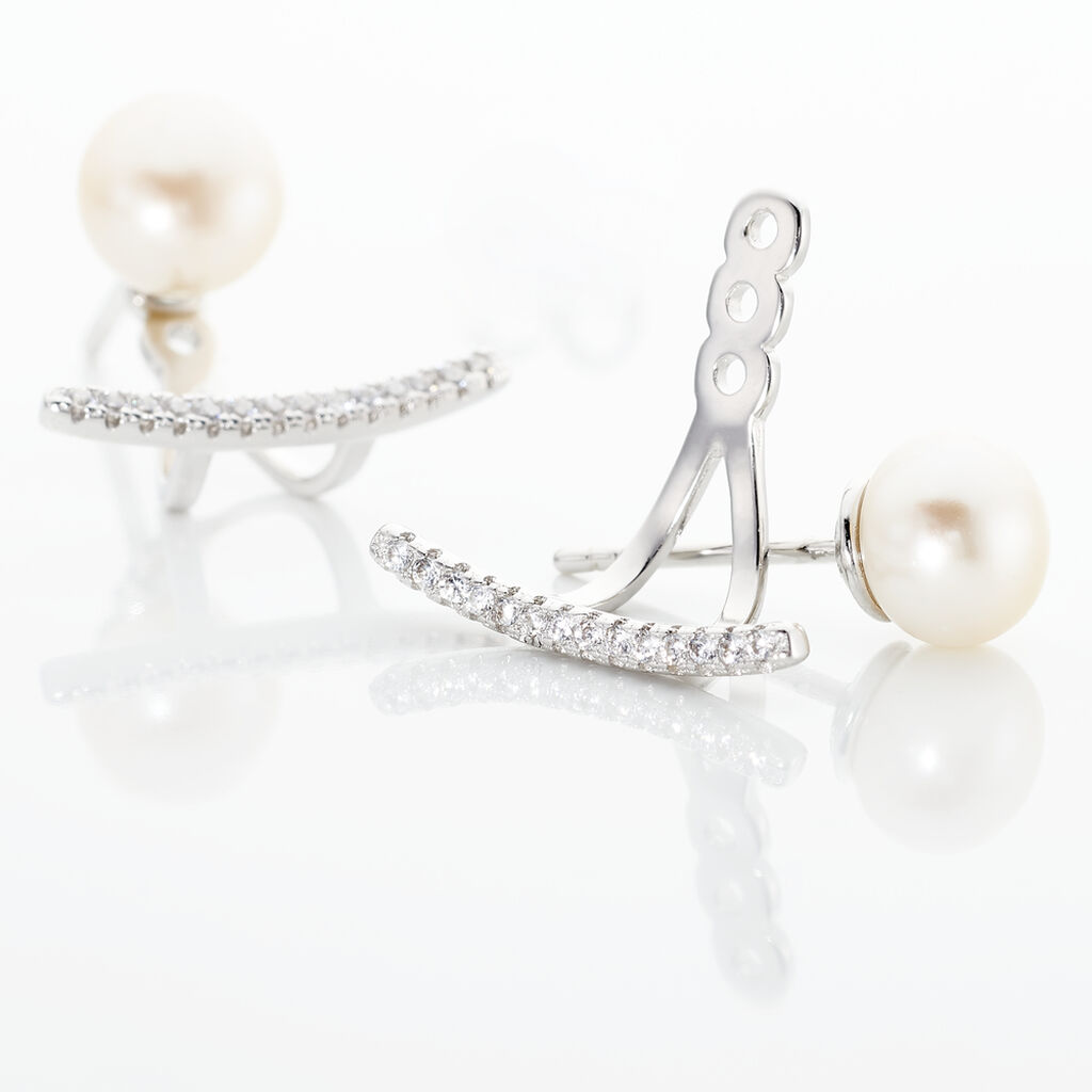 Bijoux D'oreilles Sylviane Argent Blanc Perle De Culture Et Oxyde