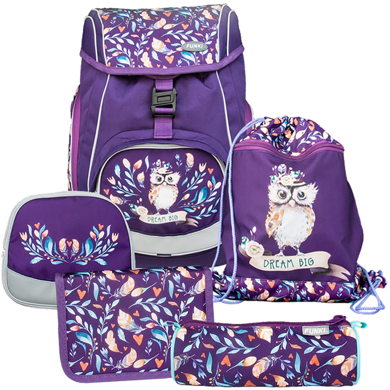 Funki Schulthek-Set, Flexy-Bag, Hippie Owl, 5-teilig