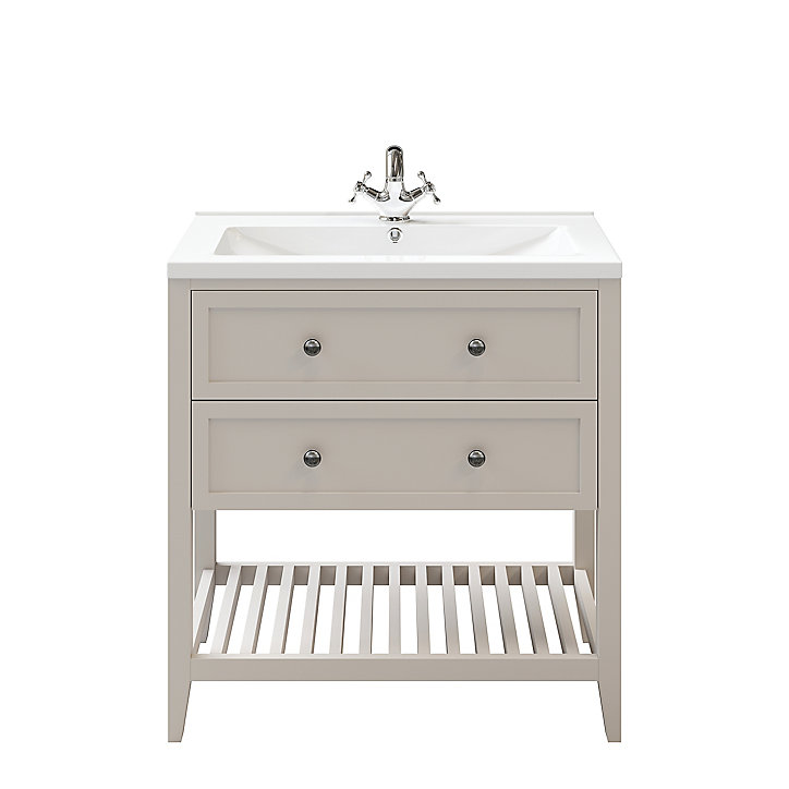 Ensemble l.80 cm meuble sous vasque Perma gris à poser + plan vasque Nira céramique blanc
