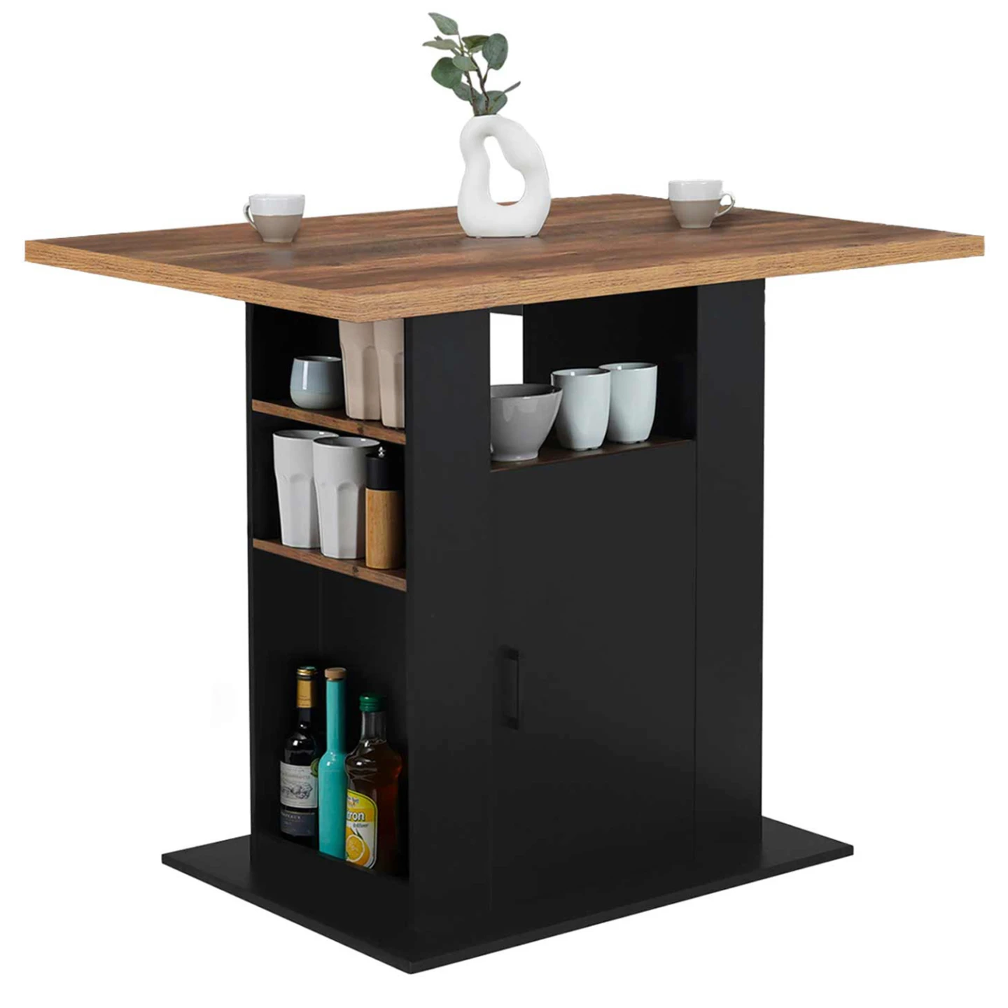 Ilot central UGO 110 cm bois noir et effet bois foncé HAWKINS avec rangements