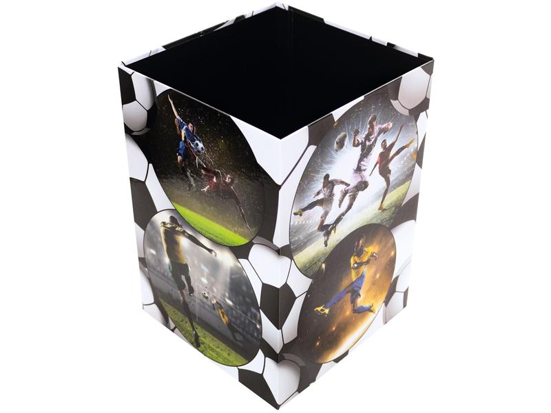 HERMA Papierkorb Fussball 15 l, Schwarz Papierkorb aus stabilem Karton für einen ordentlichen Schreibtisch