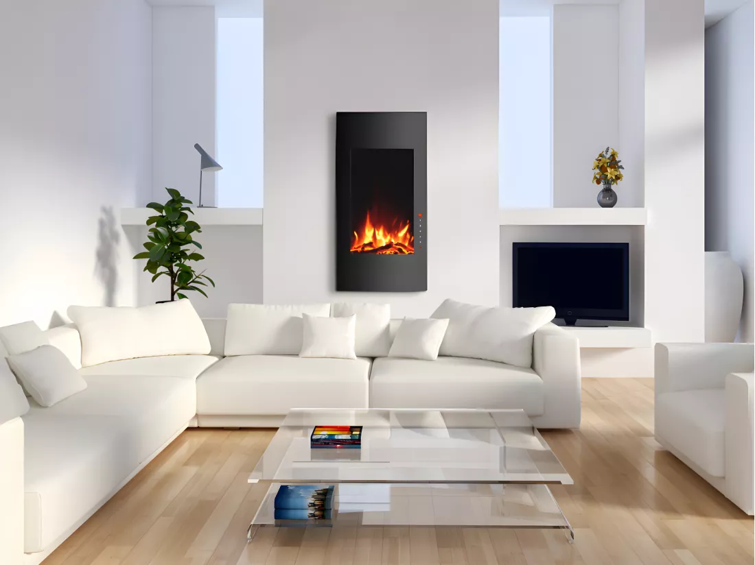 Cheminée électrique incurvée VULCANO - L41 x P13 x H81 cm - Noire