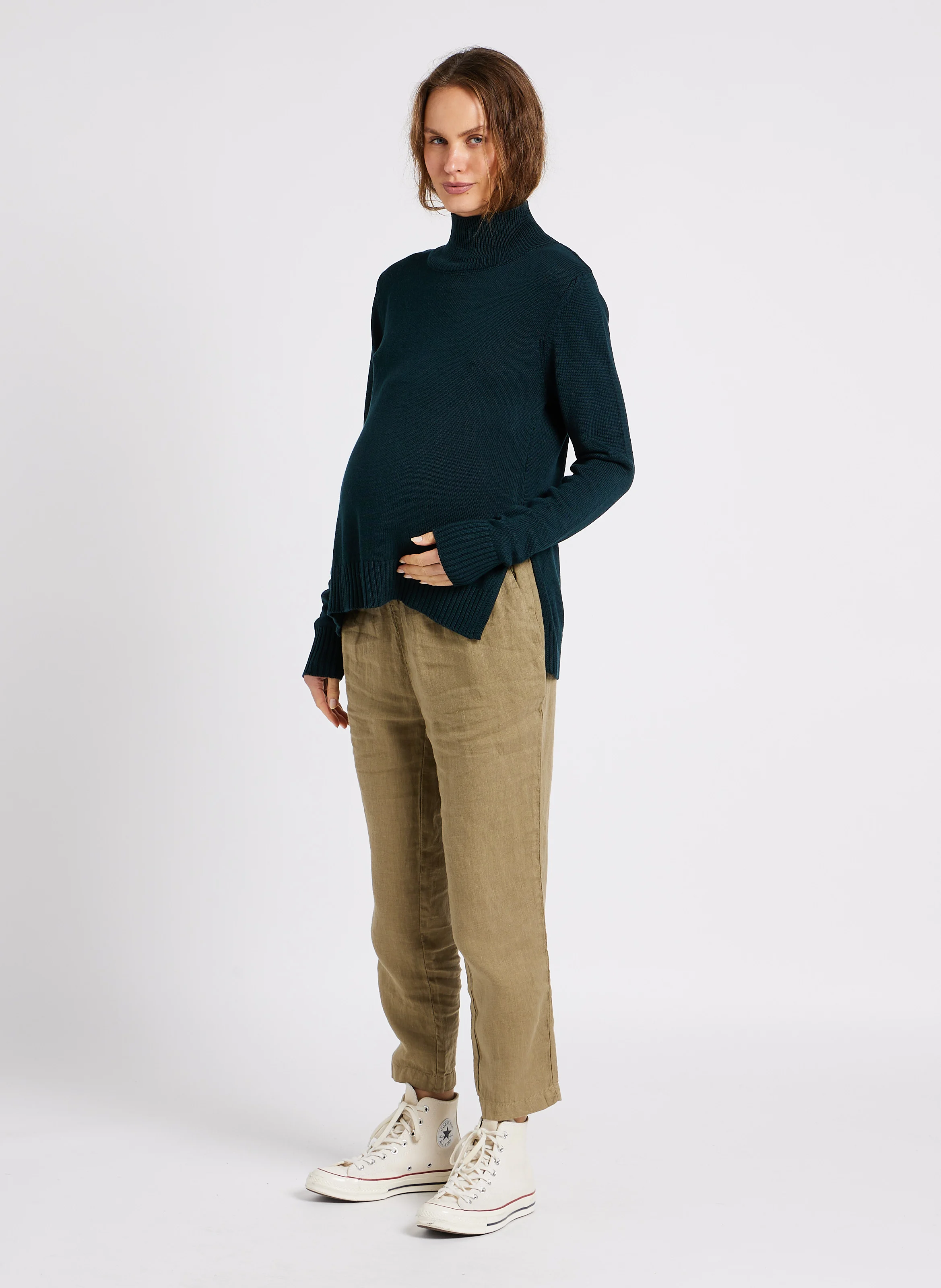 MORRIGAN - Pull col montant 2-en-1 de grossesse| Vert