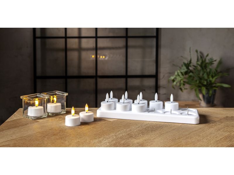 Star Trading LED Teelichter Set Flamme Charge 12er, Weiss Set von 12 wiederaufladbaren Teelichtern