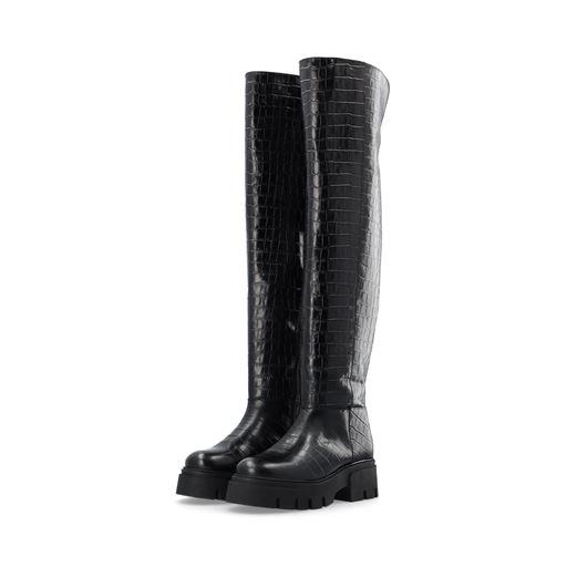 Bianco Kall Over Knee Støvler, Black Croco, 41