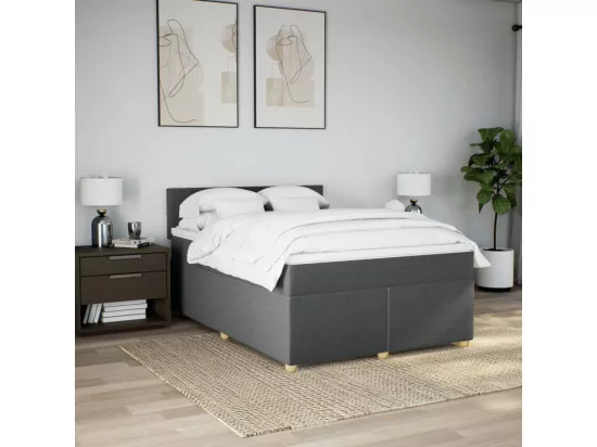 Sommier à lattes de lit avec matelas Gris foncé 160x200cm Tissu