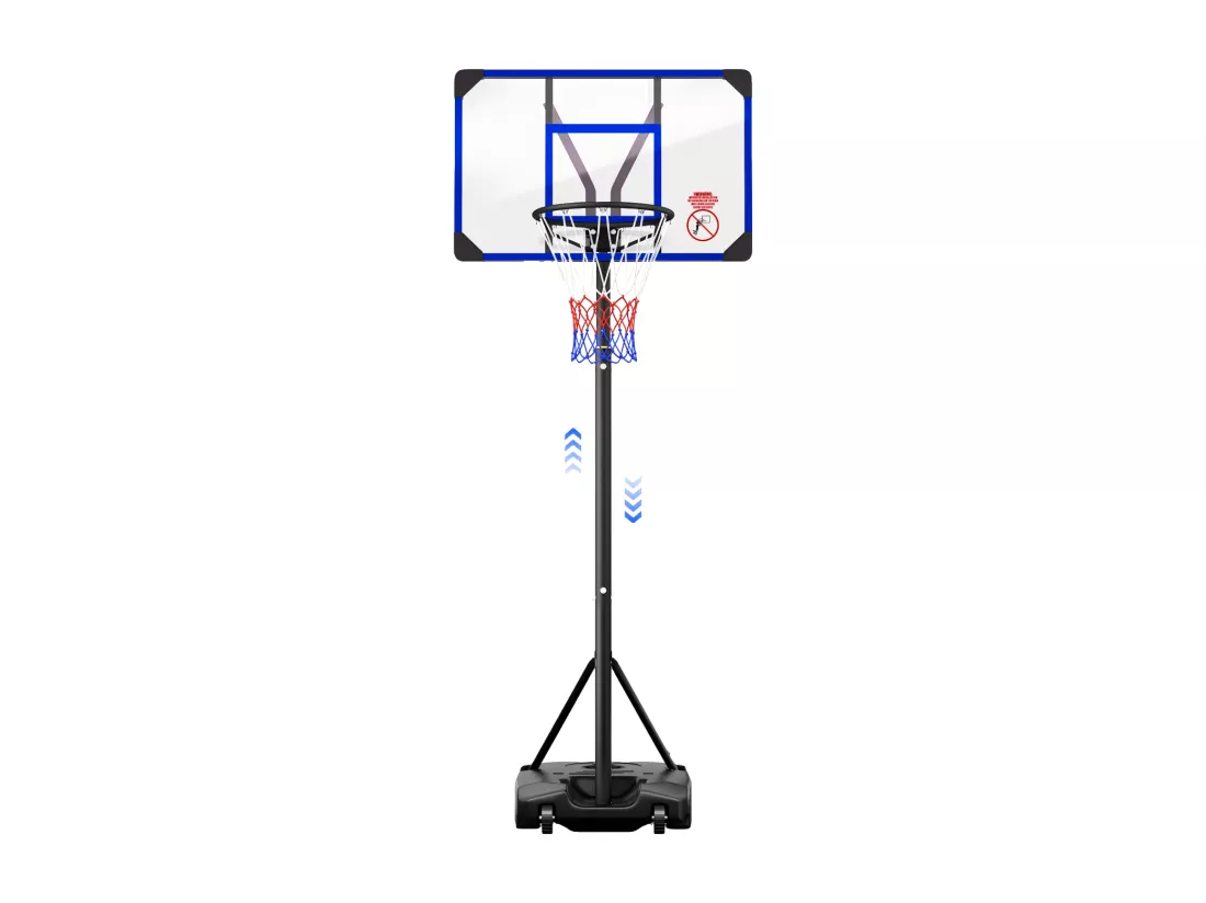 Panier de Basket-Ball, Hauteur Réglable 147-260CM, avec 83x53cm Mur de dos PC et base agrandie, 2 roues, pour Enfant/Adultes - 86x83x260cm
