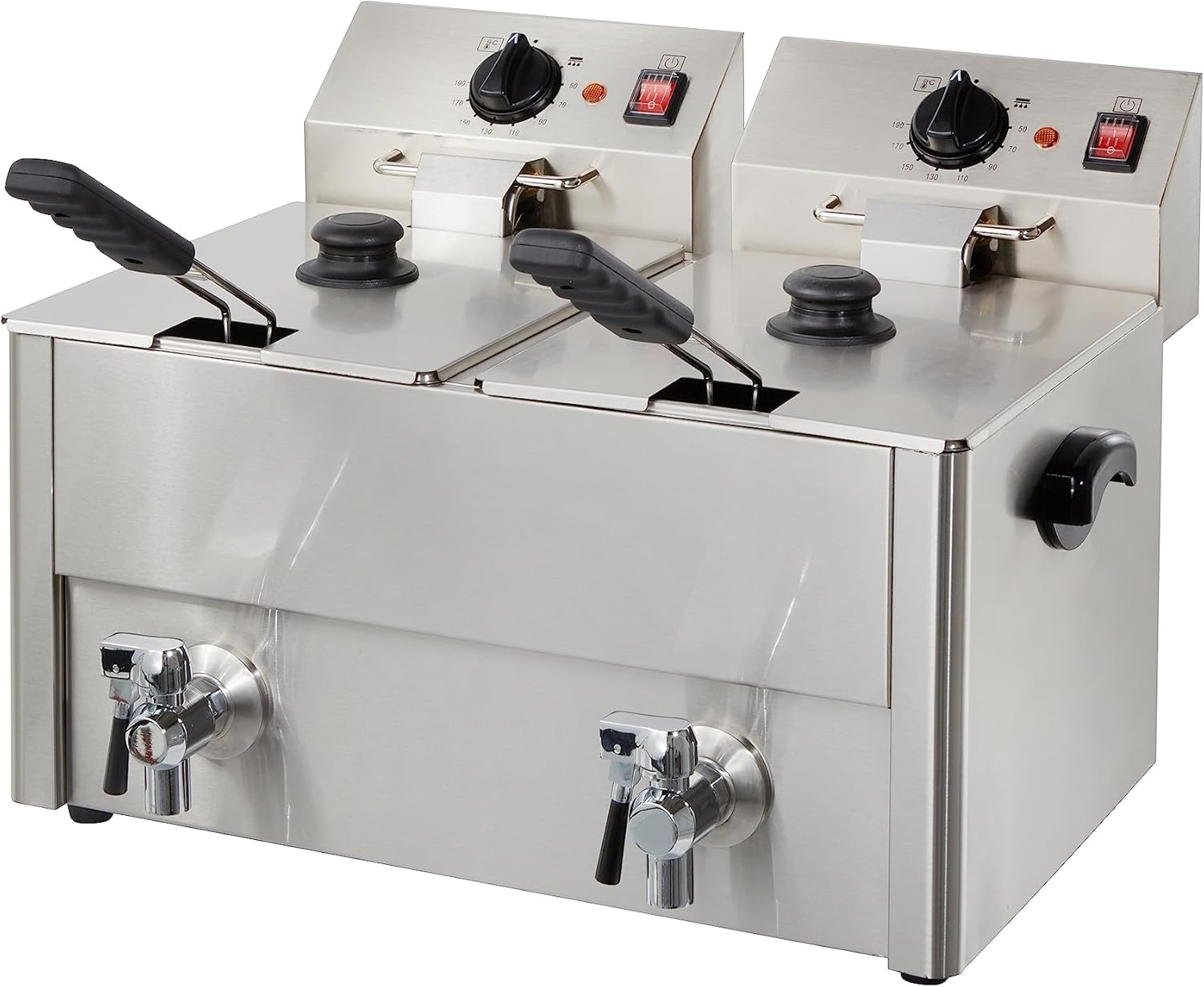 Doppelfritteuse 2x10L I Große Edelstahl-Fritteuse mit Ablasshahn, Thermostaten und Überhitzungsschutz I Ideal für Gastronomie und Restaurants