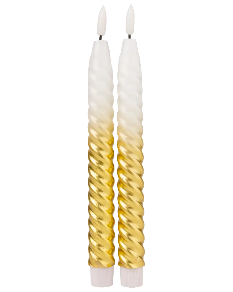 LED Kronelys snoet 25 cm - Guld og hvid 2-pak