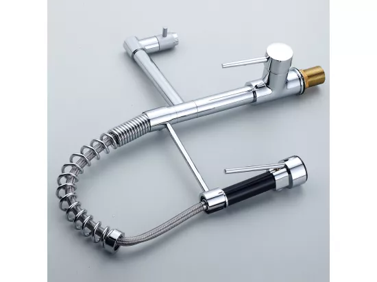 Mitigeur de Cuisine Chromé, Douchette Extractible à Deux Jets Robinet Cuisine Bec Haut Flexible Robinet d'évier en Laitone,Eau Froide/Chaude