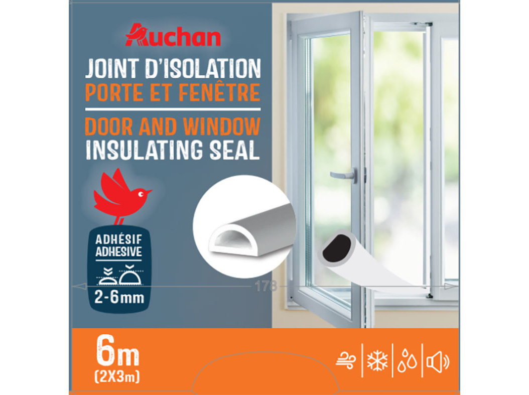 VEDANTE DE BORRACHA AUCHAN PORTAS/JANELAS BRANCO 6MX9MMX2-6MM