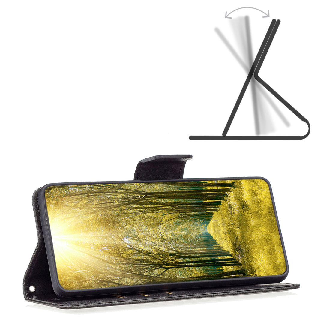 Samsung Galaxy S24 FE Leder Tasche Flip Cover mit Kartenfächer Vintage Look   Trageschlaufe - Schwarz