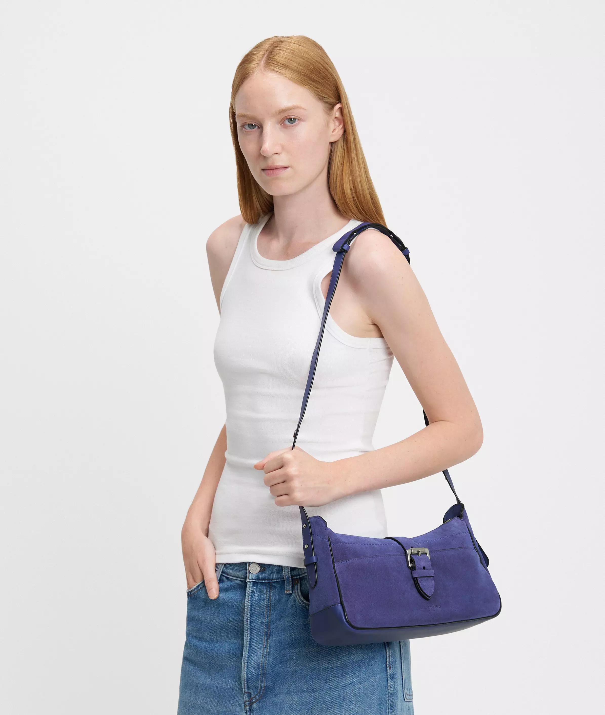 Ren Baguette S Handy suede shoulder bag