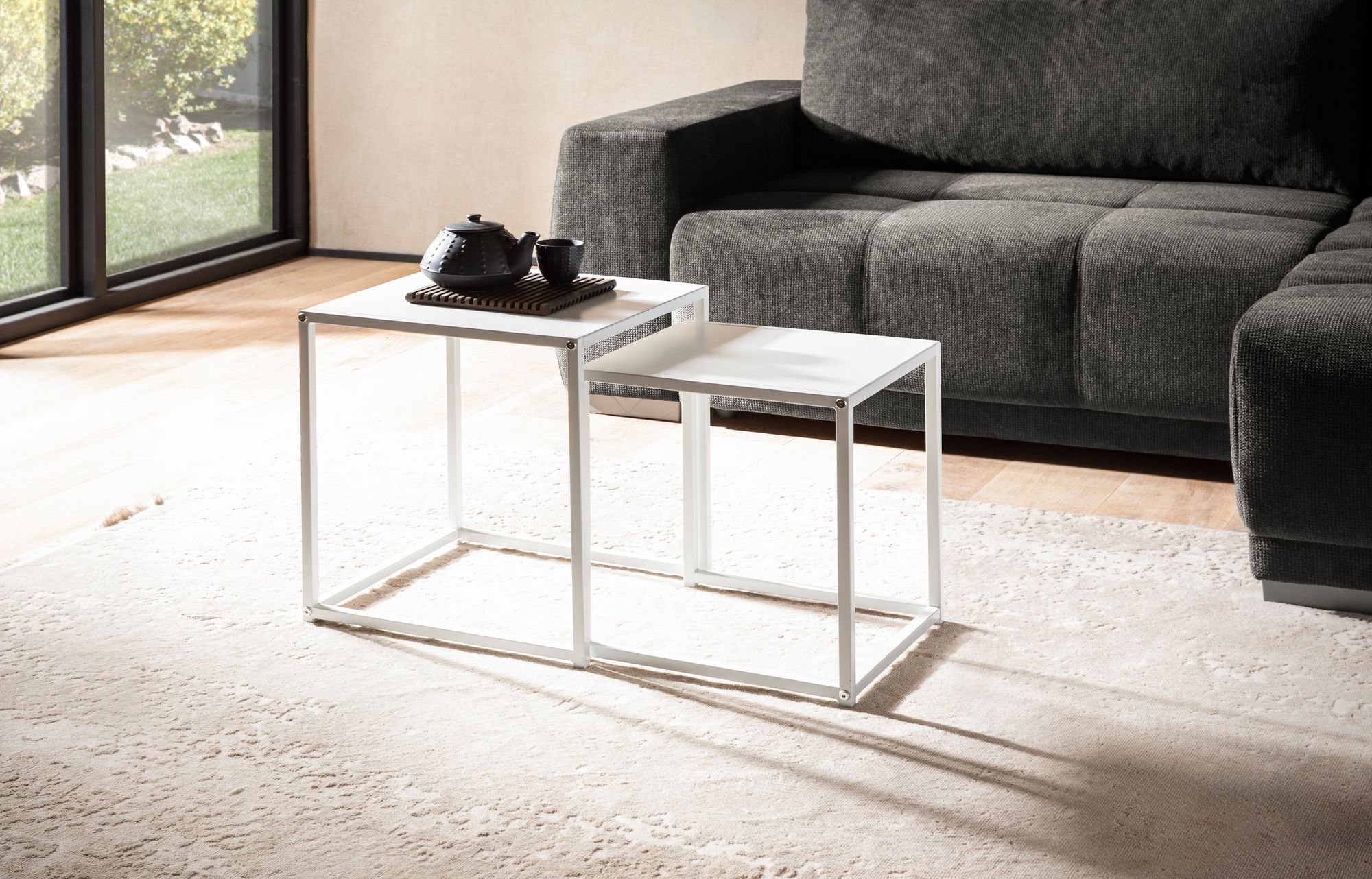 Beistelltisch FineBuy Satztisch Metall 2 teilig Couchtisch Tisch Set Weiß