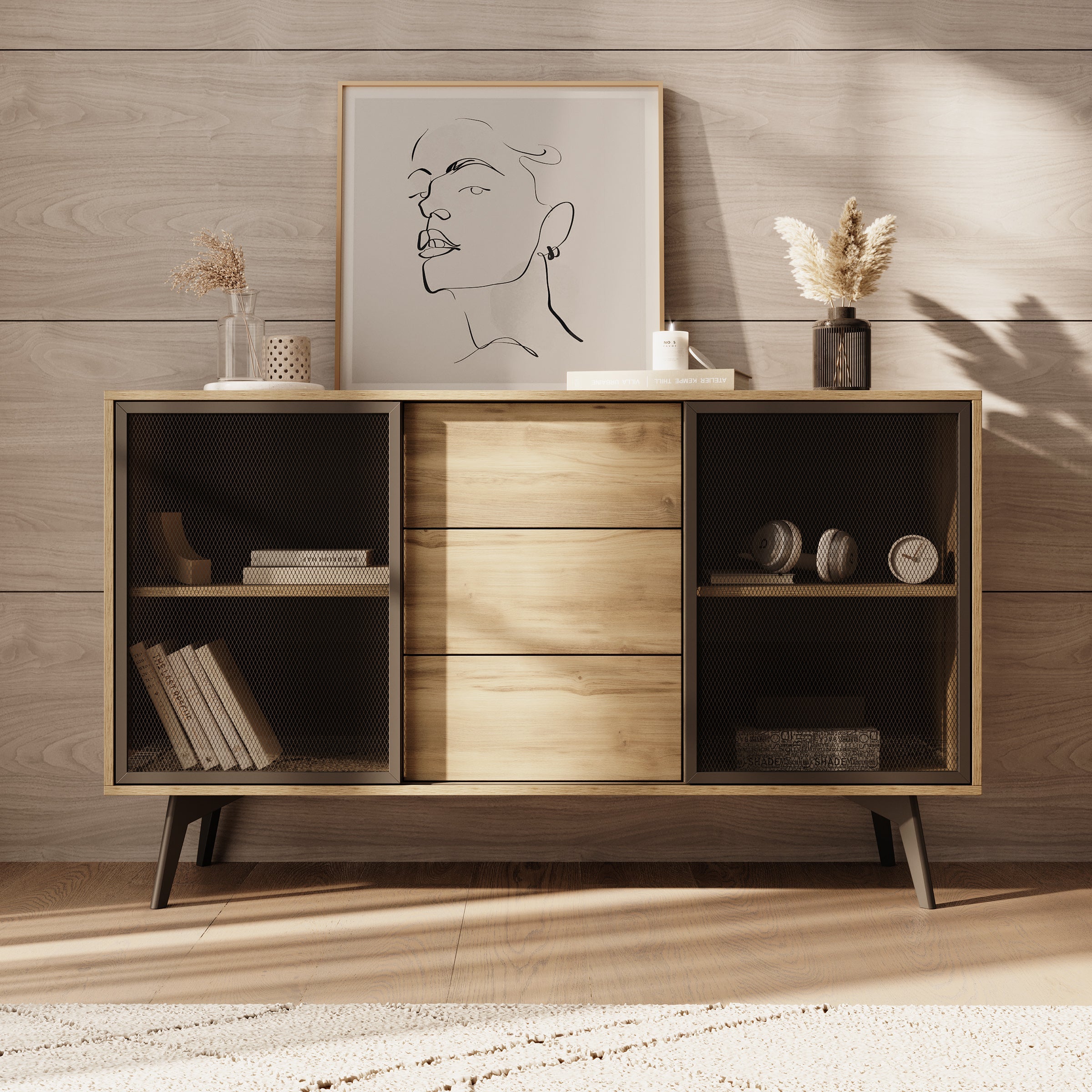 Meubella - Spa - Dressoir - Eiken - 144x39x85 cm