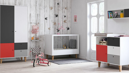 Chambre CONCEPT lit 60x120+commode+armoire Rouge - VOX