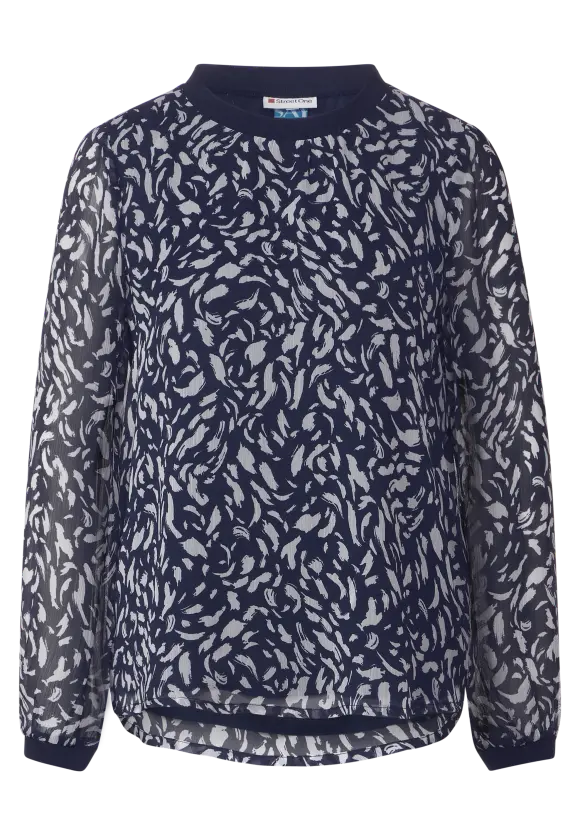 Print Chiffon Bluse - deep blue