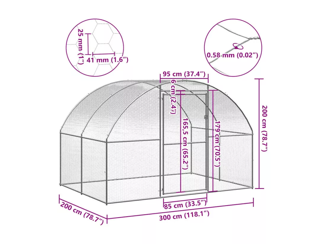 Poulailler d'extérieur 3x2x2 m Acier galvanisé
