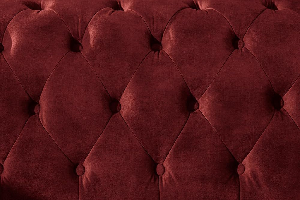 Riess Ambiente Barock Sofa Chesterfield 205cm - rot - Samt Federkern Knopfheftung 3-Sitzer-Couch Wohnzimmer Retro