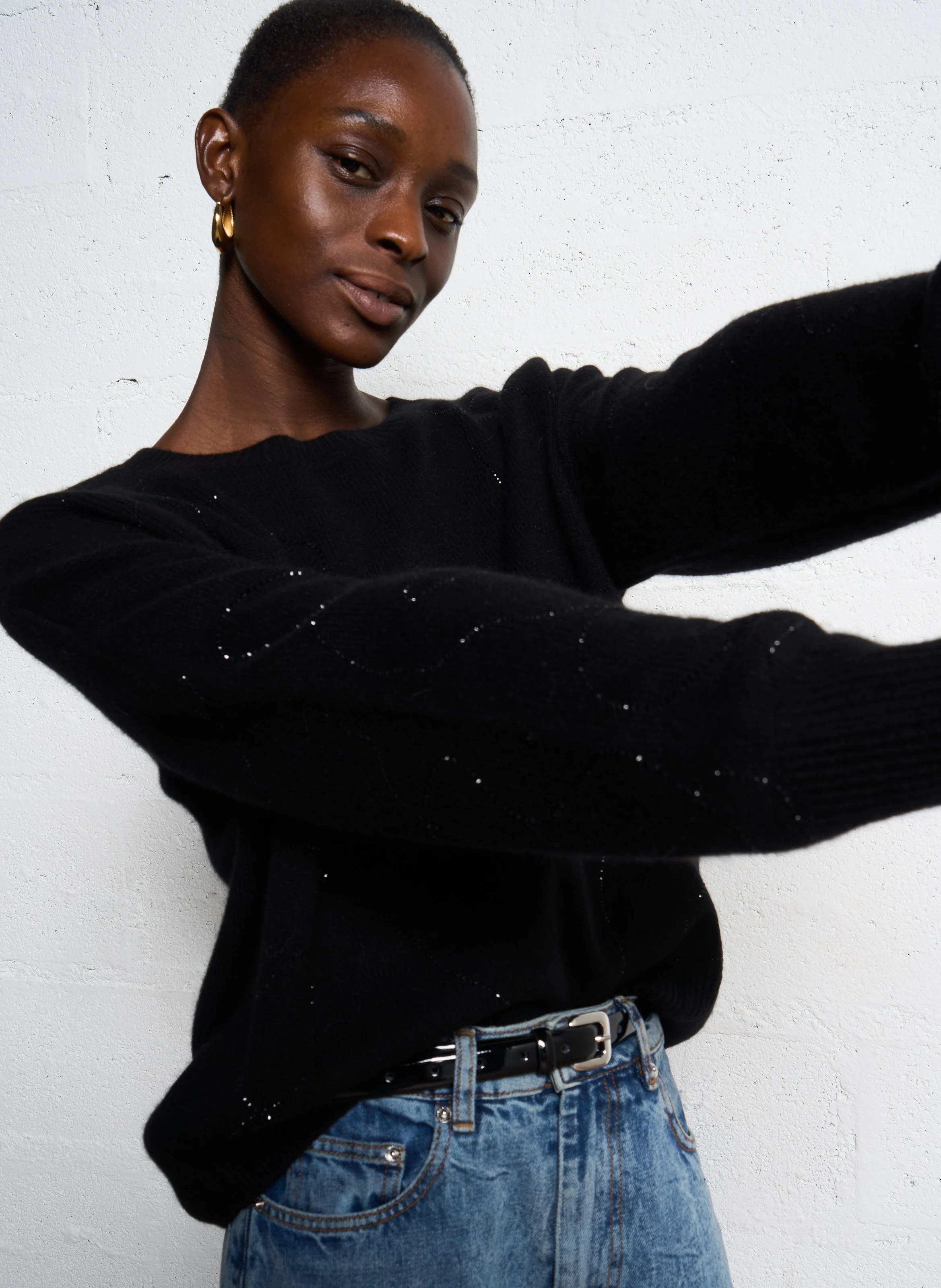 APOLLO - Pull droit à strass| Noir