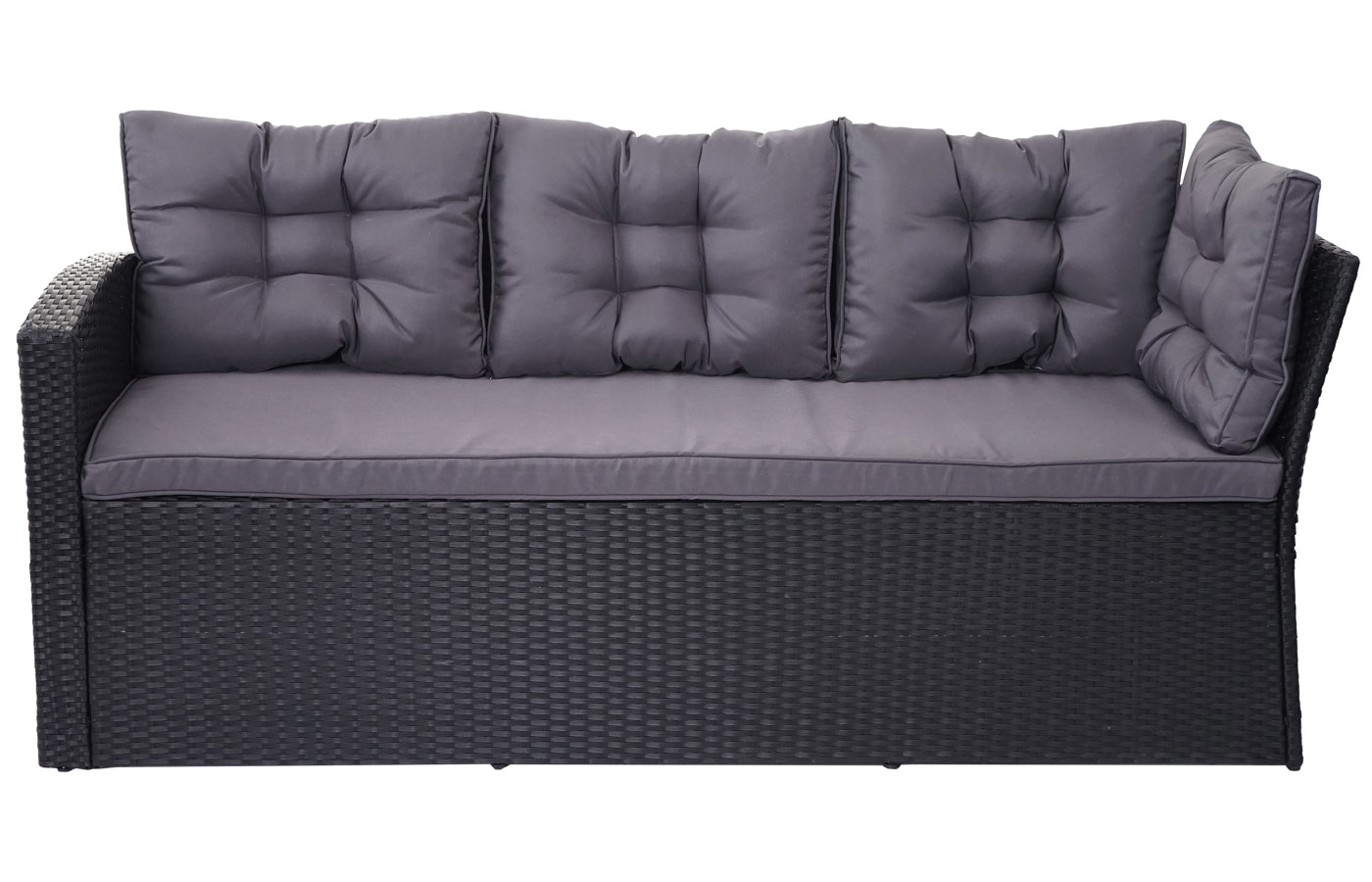 Poly-Rattan-Garnitur MCW-A29, Gartengarnitur Sitzgruppe Lounge-Esstisch-Set, schwarz ~ Kissen dunkelgrau, mit Bank