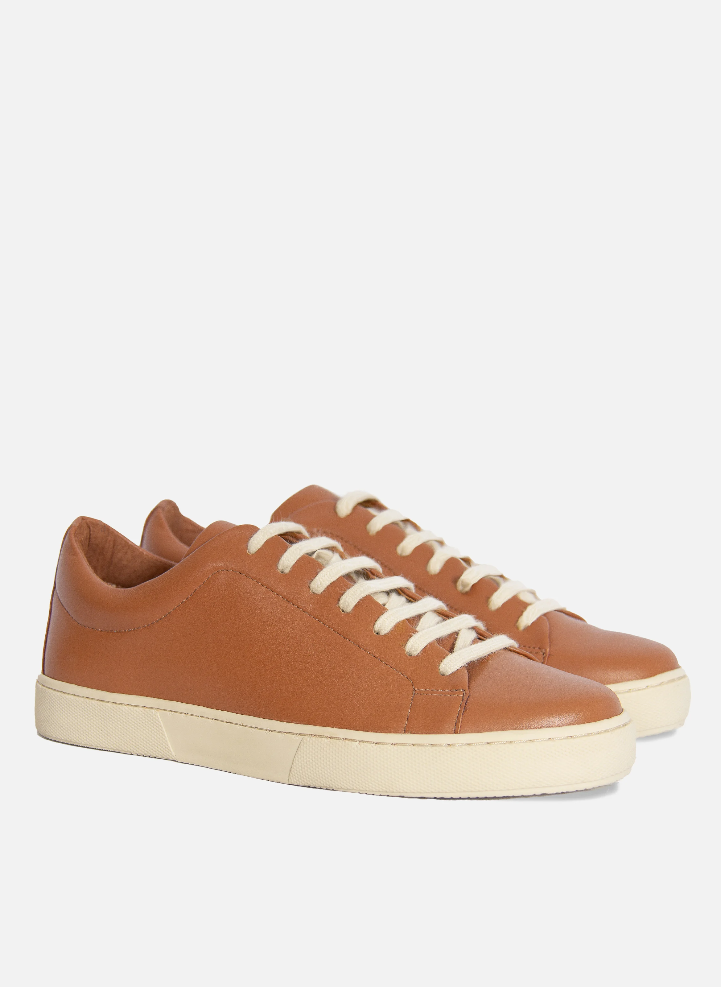 Tennis lacet cuir lisse | Marron