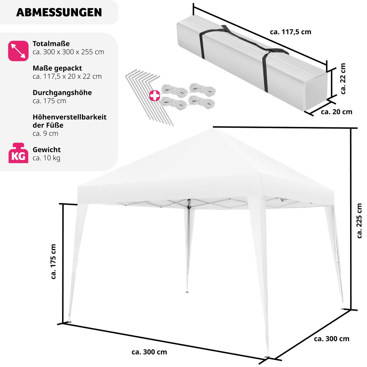 tectake Linosa 3 x 3 m paviljoen inclusief scheerlijnen, haringen en draagtas