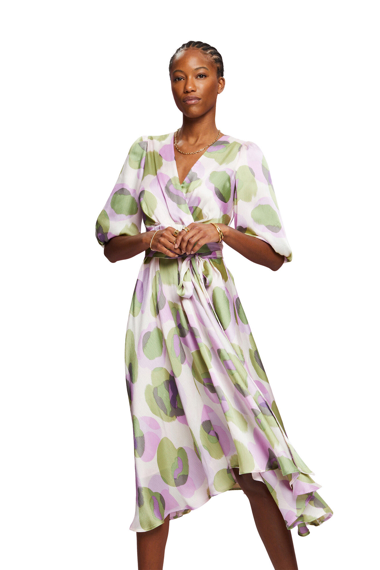 Vestido longo estampado com laço - Multicolorido