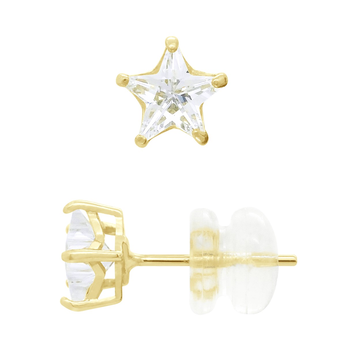 Boucles d'Oreilles - Orné d'un Oxyde de Zirconium Blanc en Forme d'Étoiles - Or Jaune