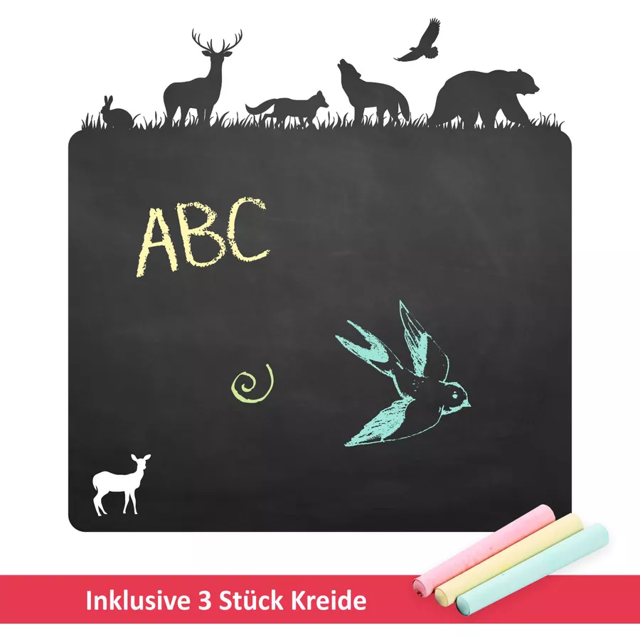 Nikima Wandtattoo 016 Waldtiere - selbstklebende Tafelfolie Kreidefolie inkl. 3 Stück Kreide schwarz