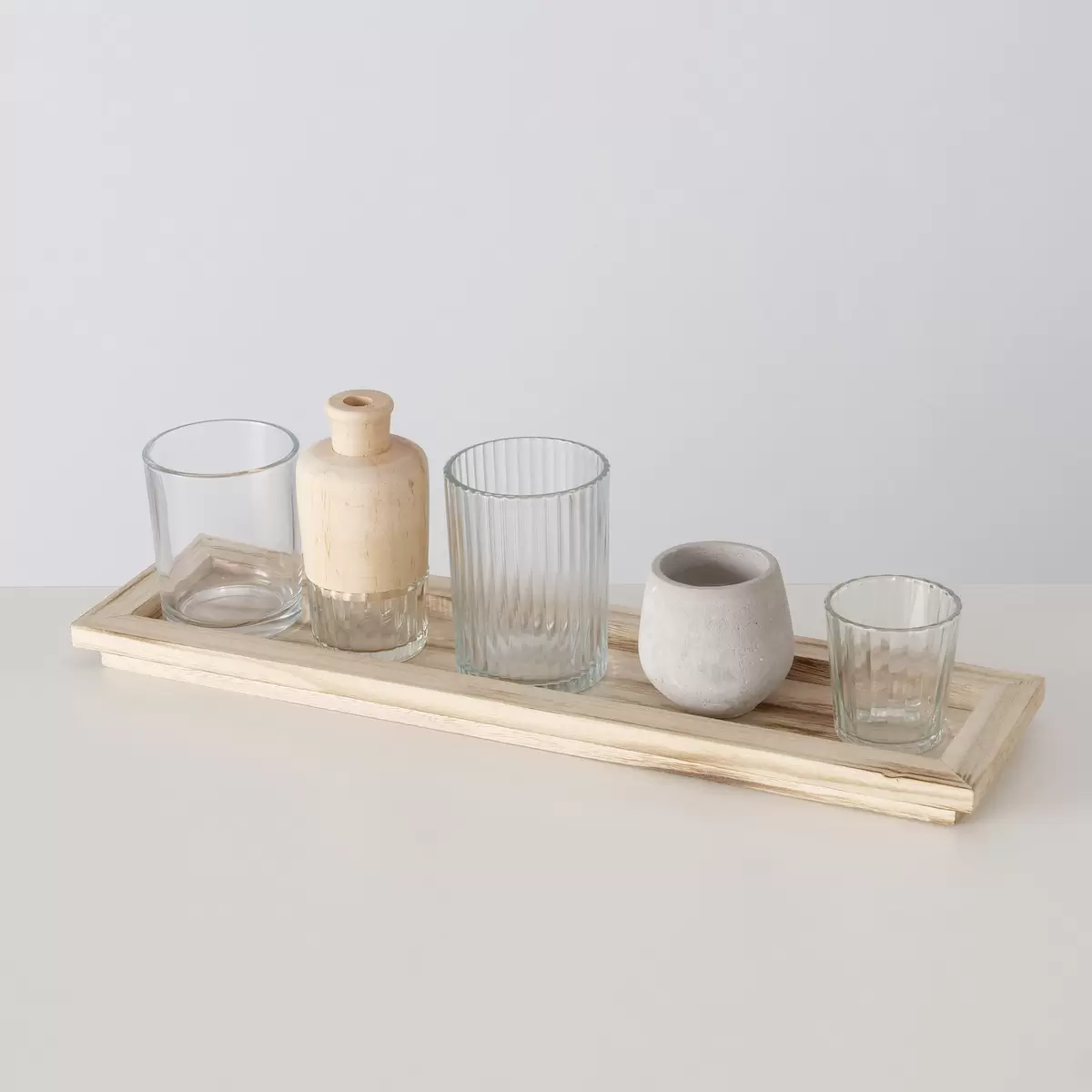 Teelichthalter m. Tablett Nolan beige,natur