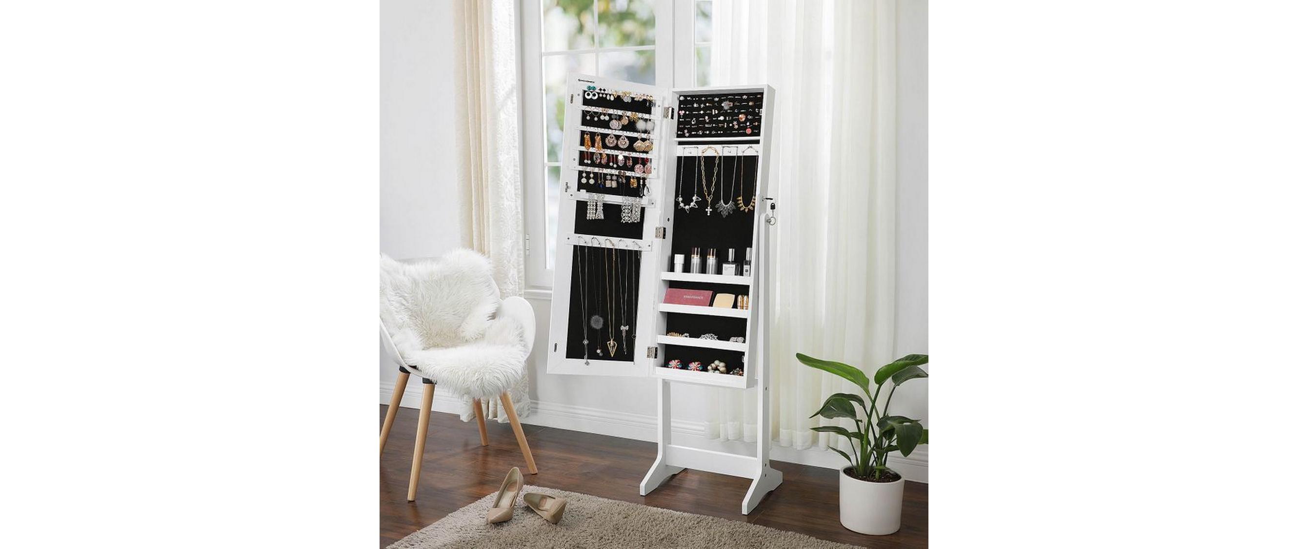 Schmuckschrank 41,1 x 36,5 x 151.5 cm<br>Standspiegel mit Stauraum für Schmuck