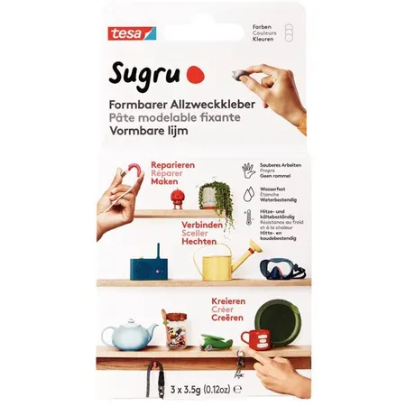 tesa Sugru by tesa - Formbarer Allzweckkleber, 3er-Pack, 3 x 3,5 g, Weiß