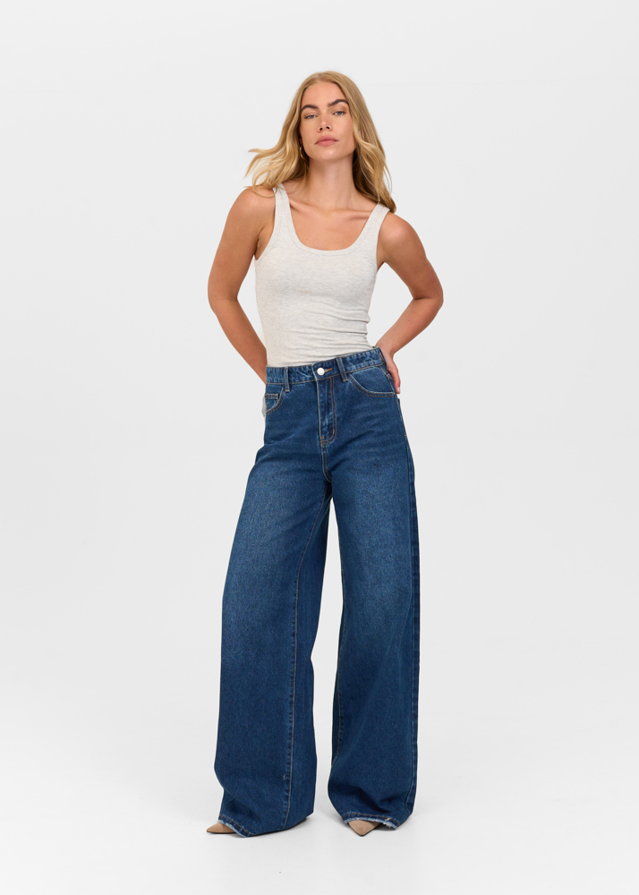 Wide leg classic jeans indigo blauw