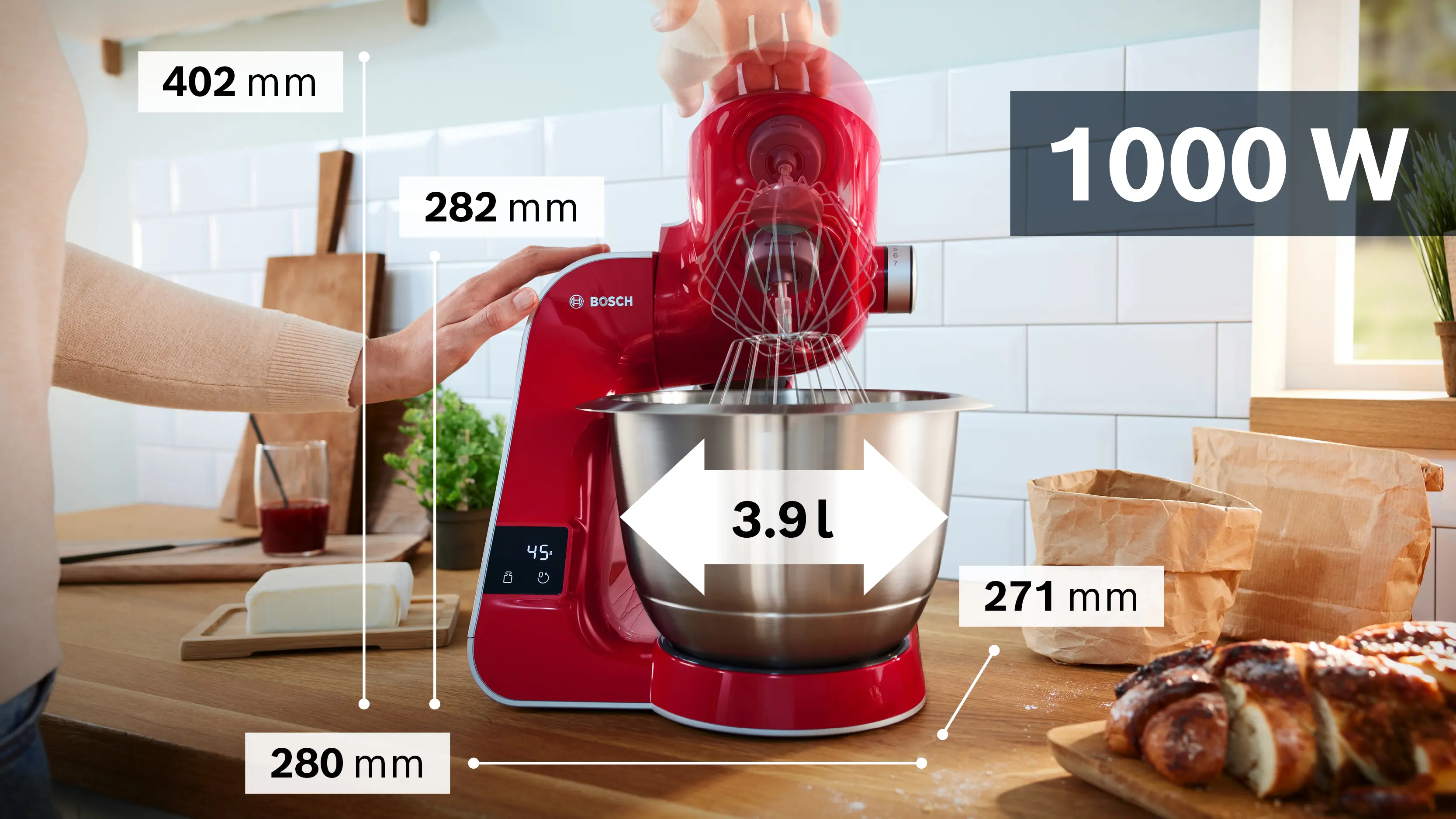 Serie 4 Keukenmachine met weegschaal en timer MUM 5 1000 W Rood, Zilver