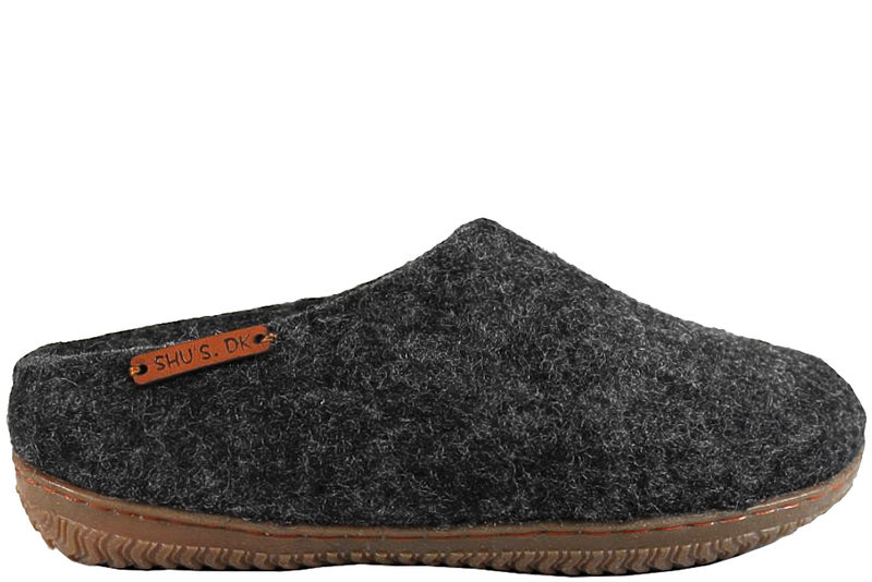 SHU´S OPEN HEEL CHARCOAL HJEMMESKO I KOKSGRÅ ULD