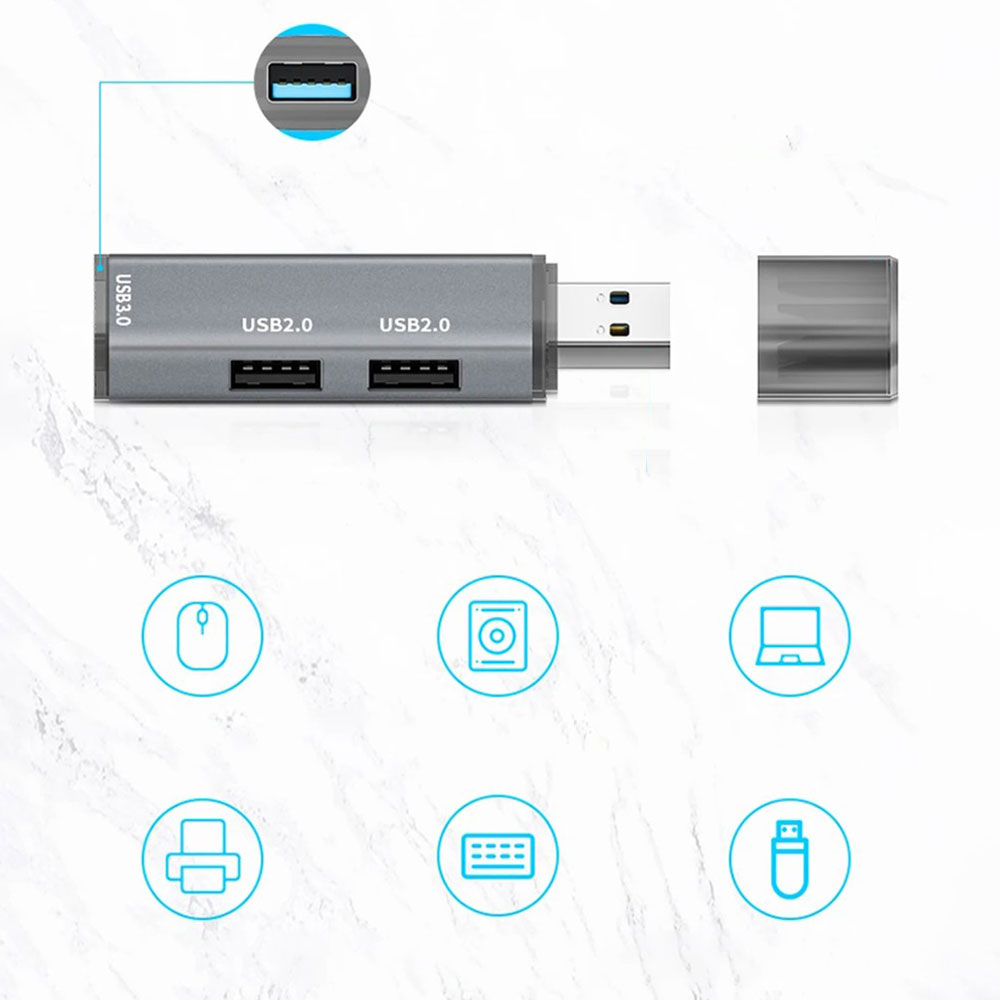 USB (m) auf 2x USB 2.0 / 1x USB 3.0 (w) Daten Adapter Stecker (5 Gbit/s) - Silber