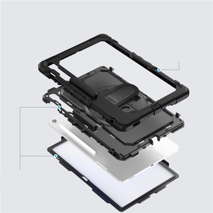Samsung Galaxy Tab S10 FE  Plus Hybrid Outdoor Case Hülle Handschlaufe   Schultergurt - Schwarz